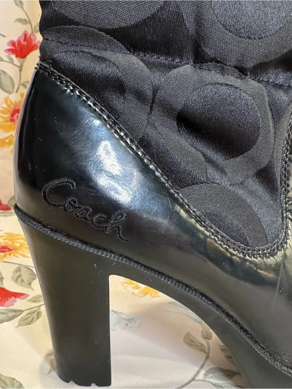 COACH LORYN Q385 BLACK QUILTED INSULATED HIGH HEEL BOOT